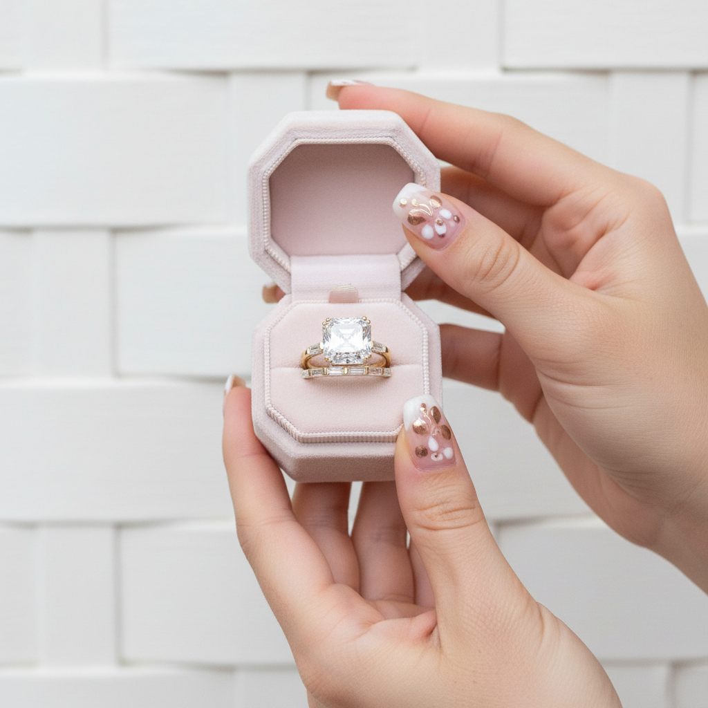 Products 14K Yellow Gold 4.5ct Asscher Cut Diamond Option Ring Set-Black Diamonds New York