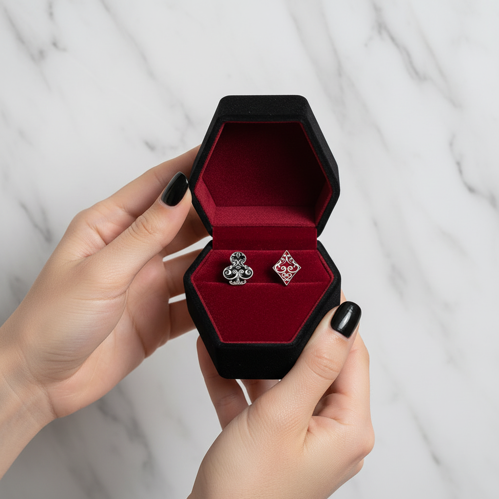 Punk Asymmetric Poker Card Symbols Stud Earrings-Black Diamonds New York