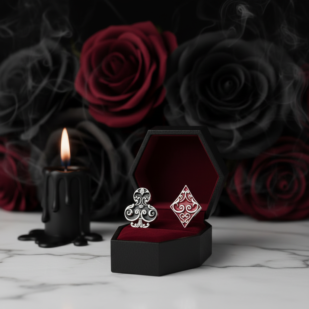 Punk Asymmetric Poker Card Symbols Stud Earrings-Black Diamonds New York
