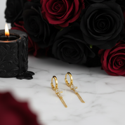 Punk Cross Diamond Option Hoop Earrings-Black Diamonds New York
