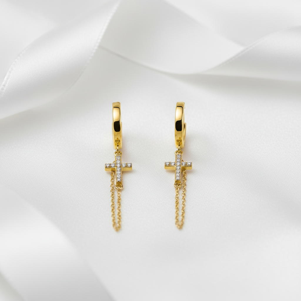 Punk Cross Diamond Option Hoop Earrings-Black Diamonds New York