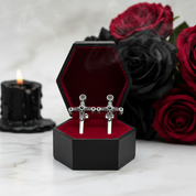 Punk Cross Sword Stud Earrings-Black Diamonds New York