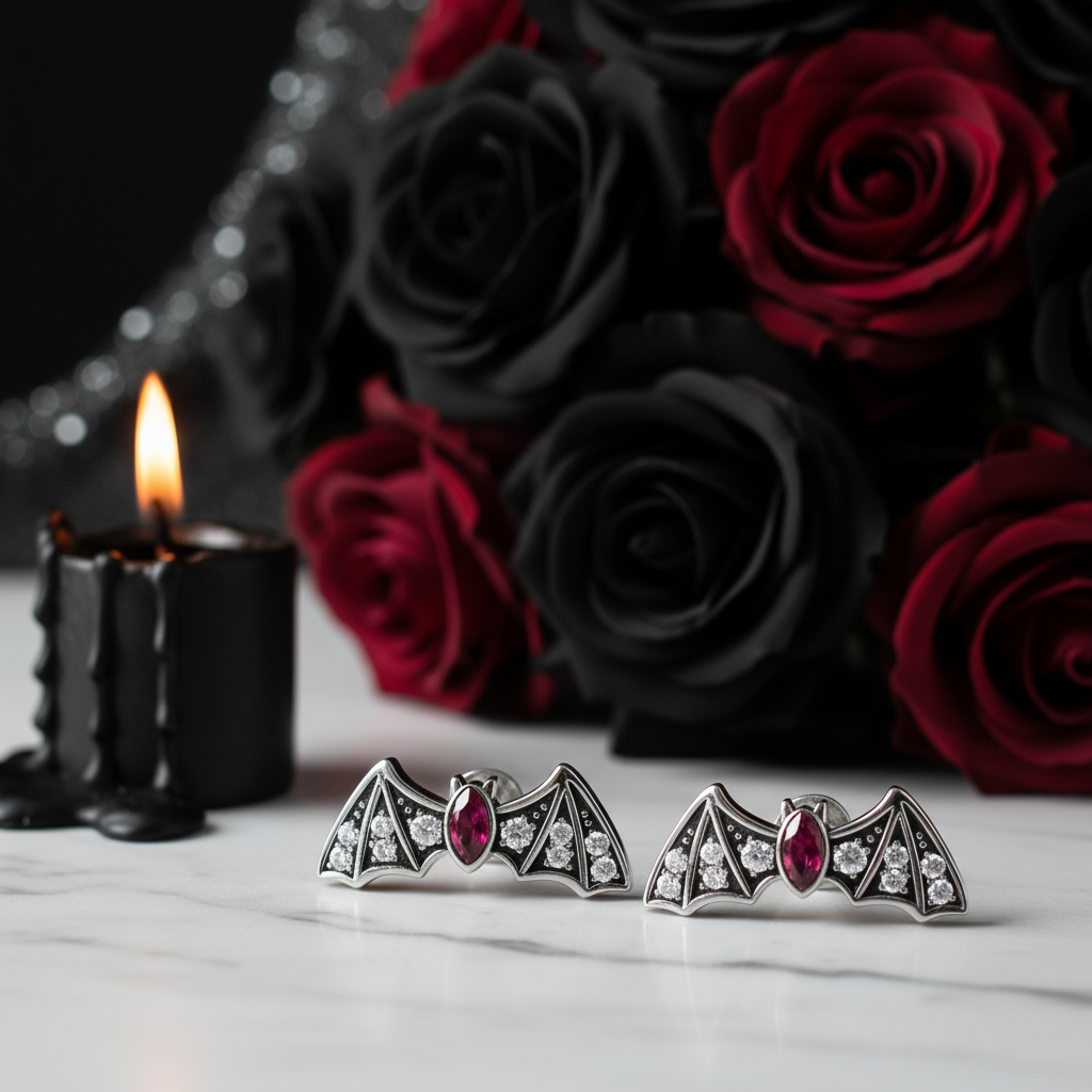 Punk Diamond Bat Stud Earrings-Black Diamonds New York
