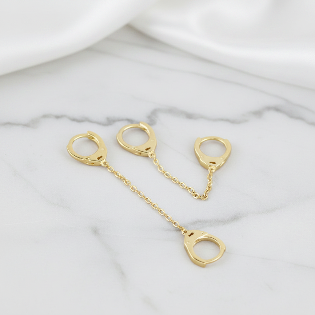 Punk Handcuffs Link Chain Hoop Earrings-Black Diamonds New York