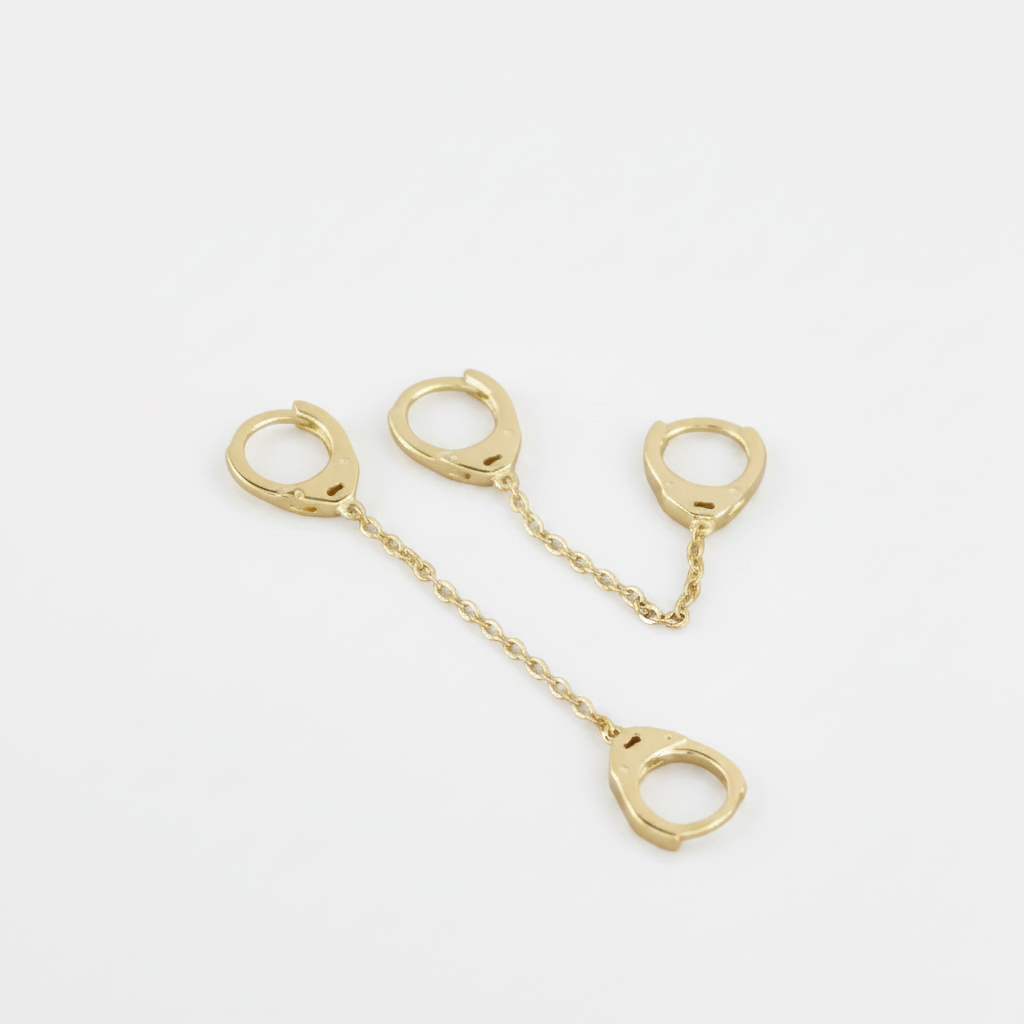 Punk Handcuffs Link Chain Hoop Earrings-Black Diamonds New York