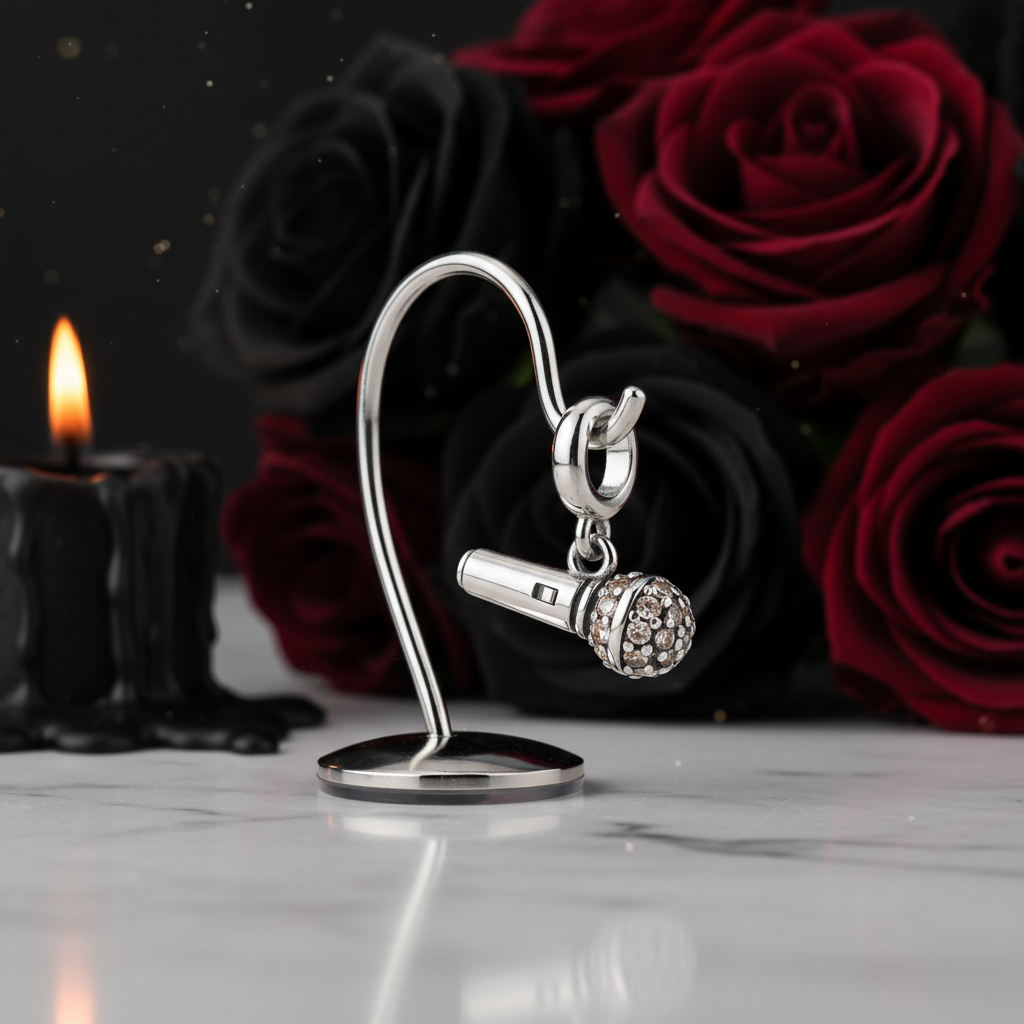 Punk Microphone with Diamond Option Charm-Black Diamonds New York