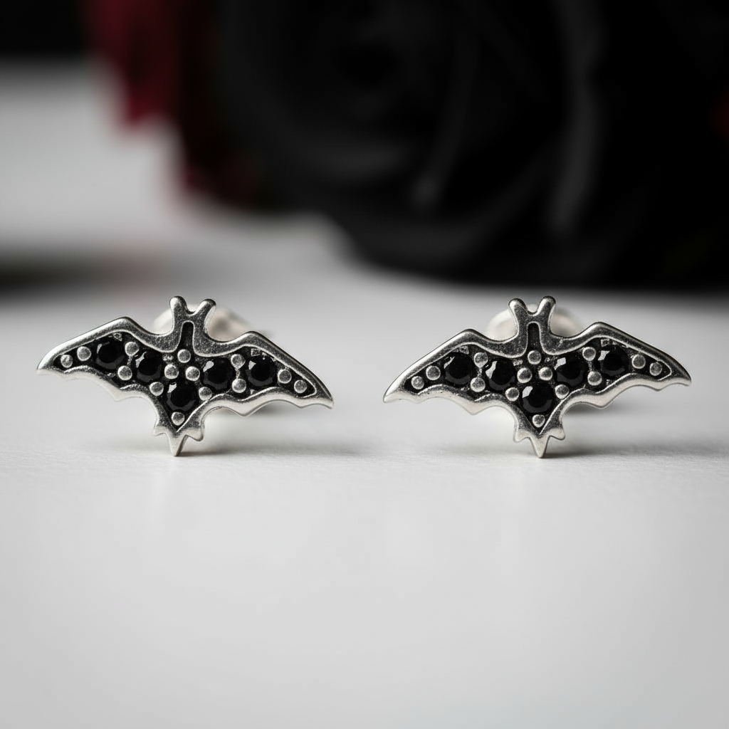Punk Night Bat Stud Earrings-Black Diamonds New York