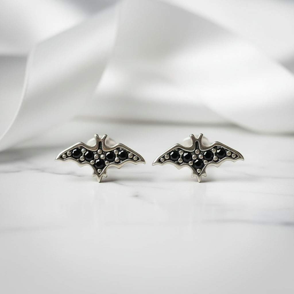 Punk Night Bat Stud Earrings-Black Diamonds New York
