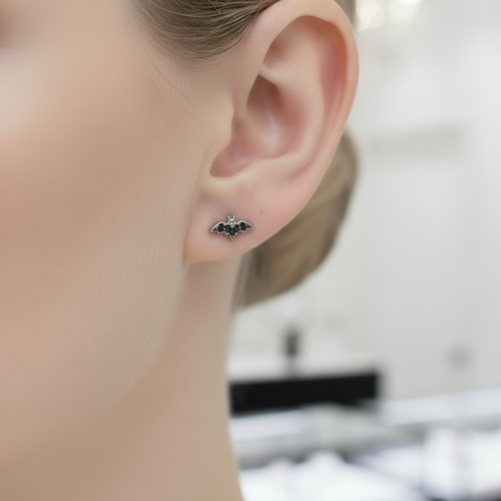 Punk Night Bat Stud Earrings-Black Diamonds New York