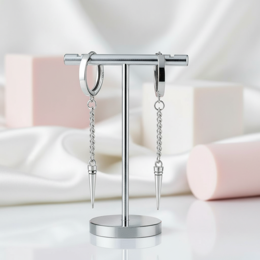 Punk Rivet Chain Hoop Earrings-Black Diamonds New York