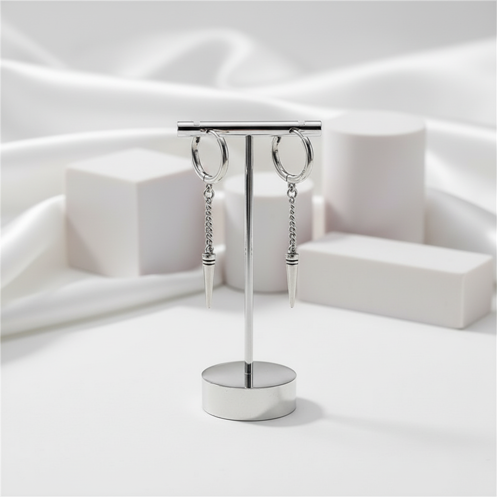 Punk Rivet Chain Hoop Earrings-Black Diamonds New York