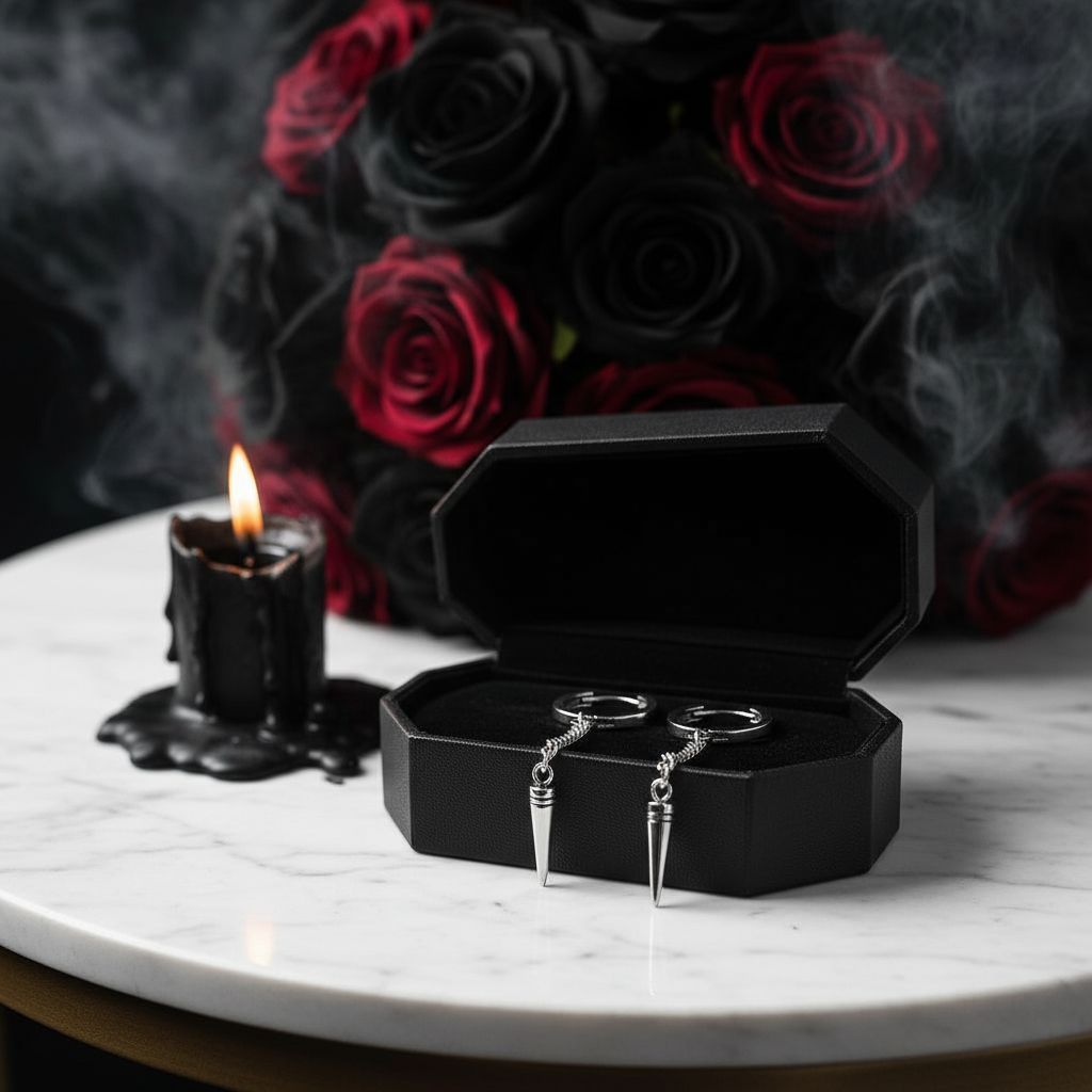 Punk Rivet Chain Hoop Earrings-Black Diamonds New York