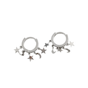 Punk Rock Bohemian Star Moon Tassel Hoop Earrings-Black Diamonds New York