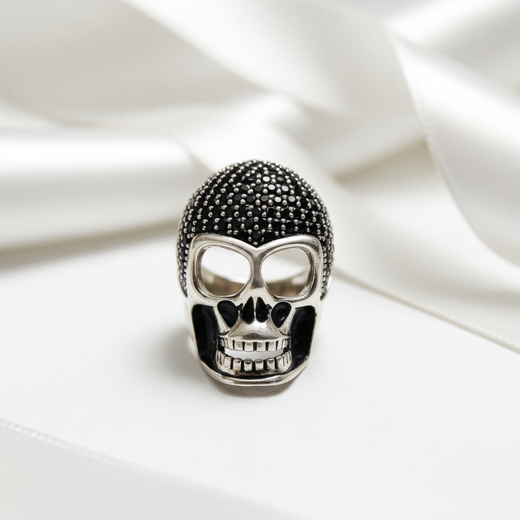 Punk Skull Diamond Option Pave Setting Ring-Black Diamonds New York