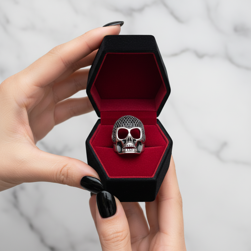 Punk Skull Diamond Option Pave Setting Ring-Black Diamonds New York
