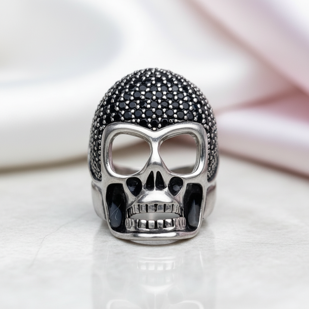 Punk Skull Diamond Option Pave Setting Ring-Black Diamonds New York