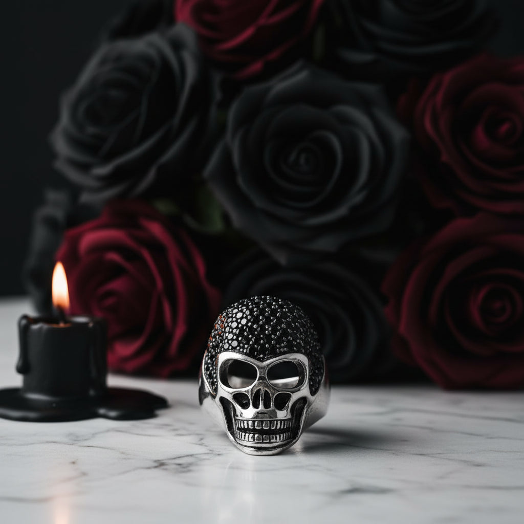 Punk Skull Diamond Pave Setting Ring-Black Diamonds New York