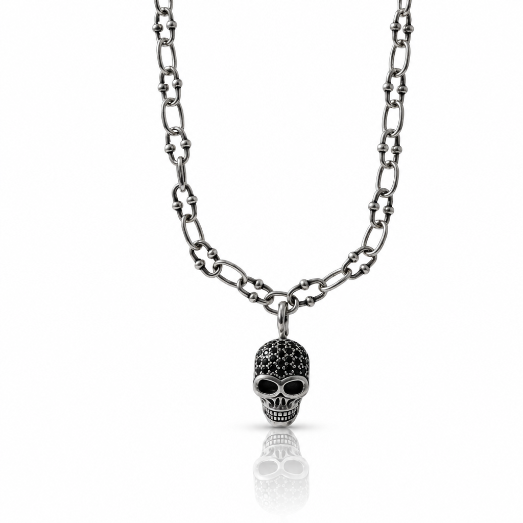 Punk Skull Diamond Option Paved Charm Necklace-Black Diamonds New York