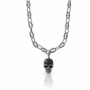 Punk Skull Diamond Option Paved Charm Necklace-Black Diamonds New York