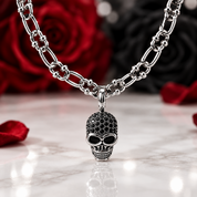 Punk Skull Diamond Option Paved Charm Necklace-Black Diamonds New York
