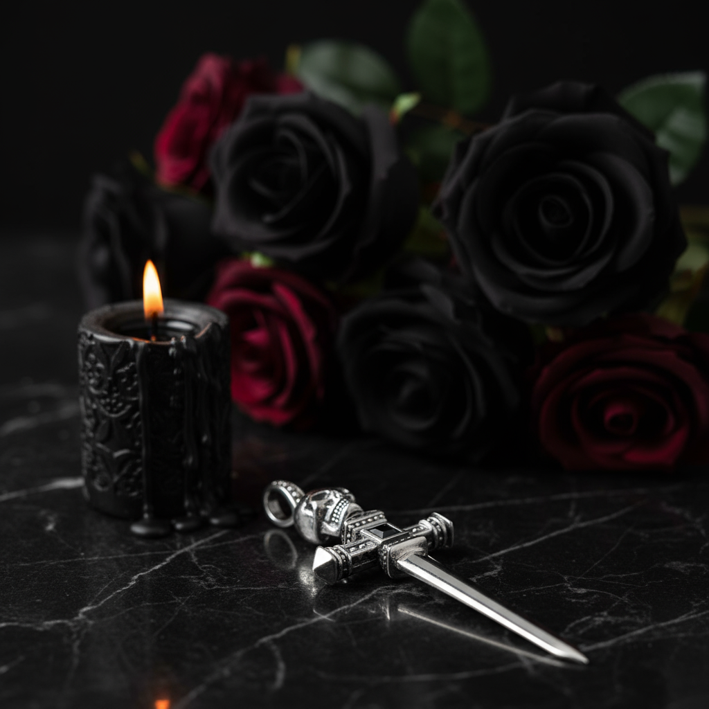 Punk Skull & Hammer Hilt Sword Pendant-Black Diamonds New York