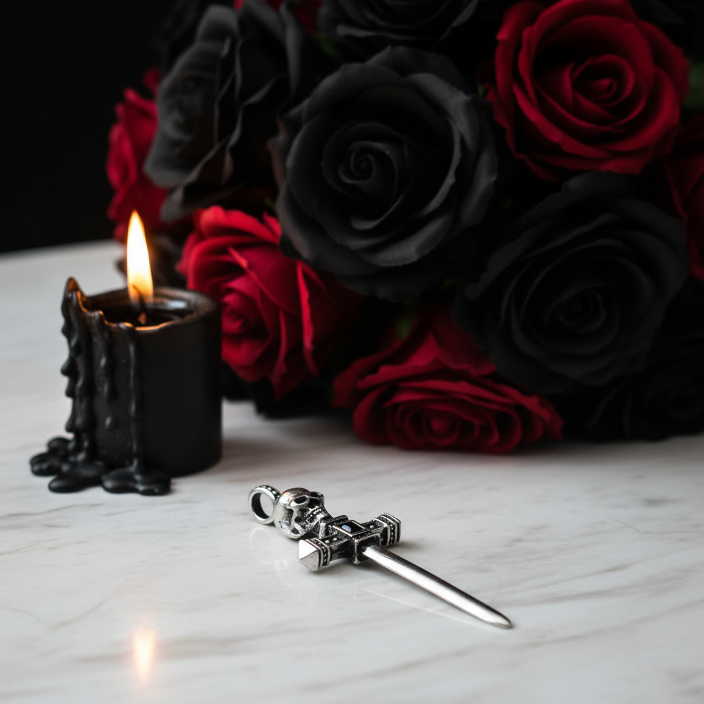 Punk Skull & Hammer Hilt Sword Pendant-Black Diamonds New York