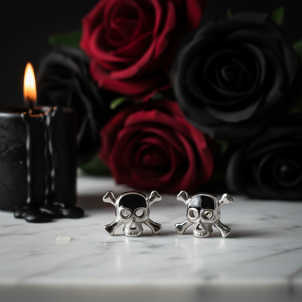 Punk Skull Minimalist Stud Earrings-Black Diamonds New York