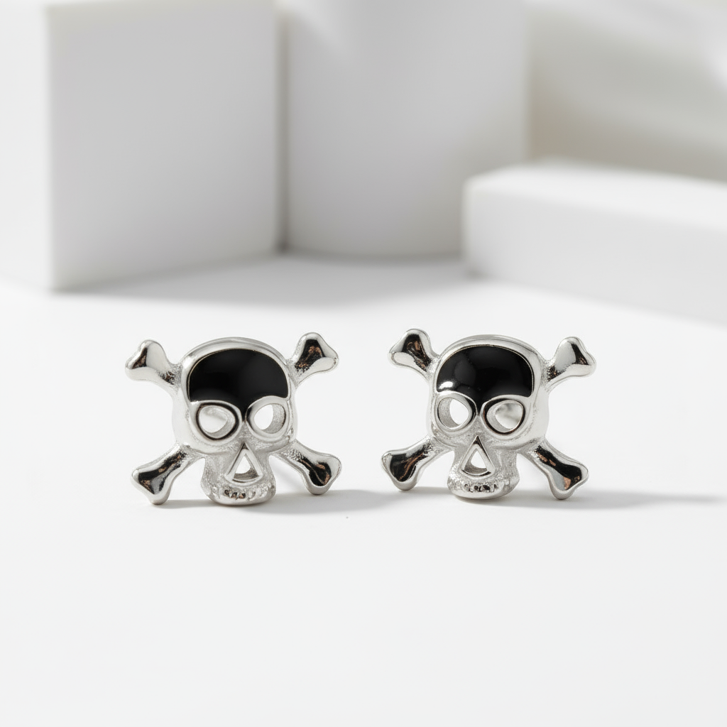 Punk Skull Minimalist Stud Earrings-Black Diamonds New York