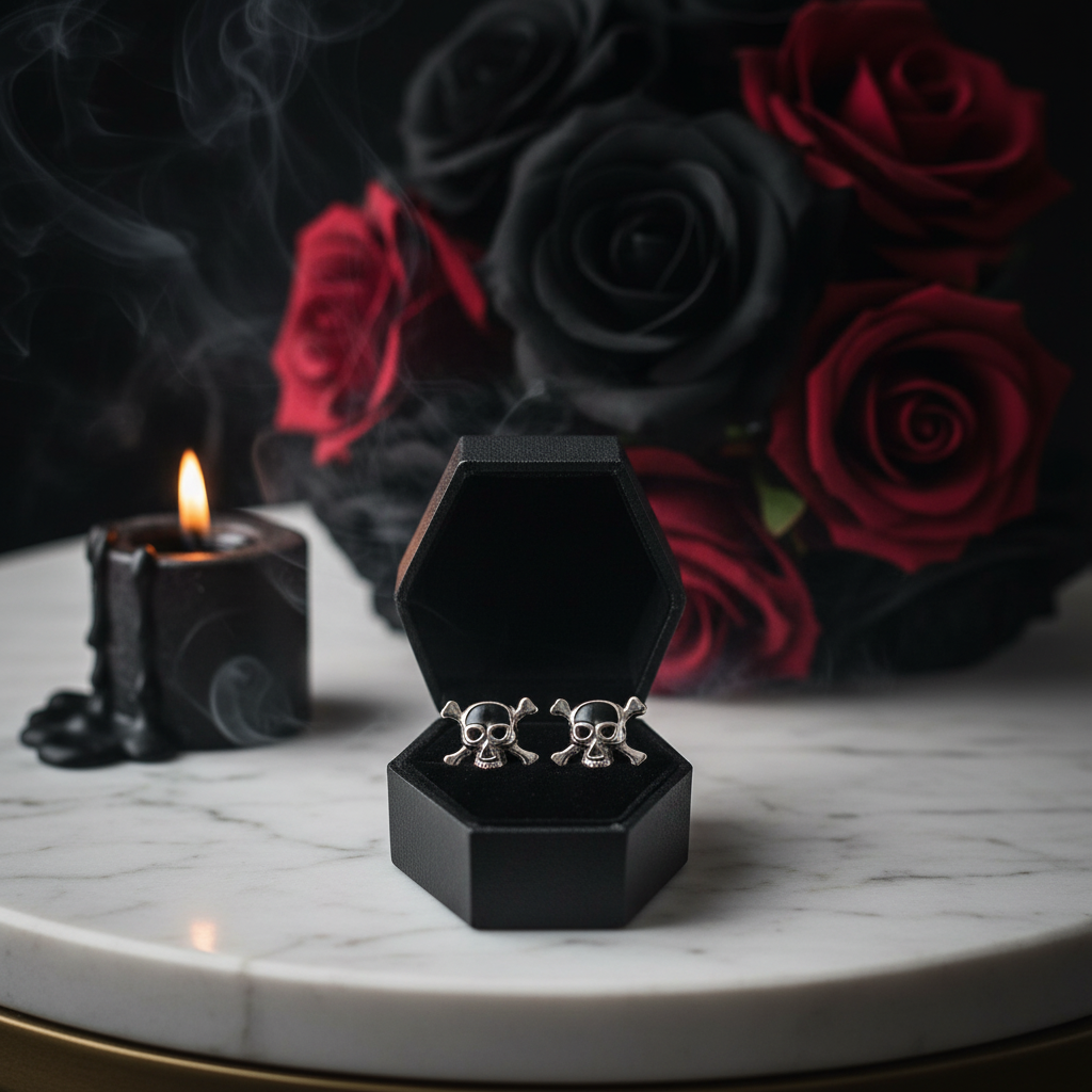 Punk Skull Minimalist Stud Earrings-Black Diamonds New York