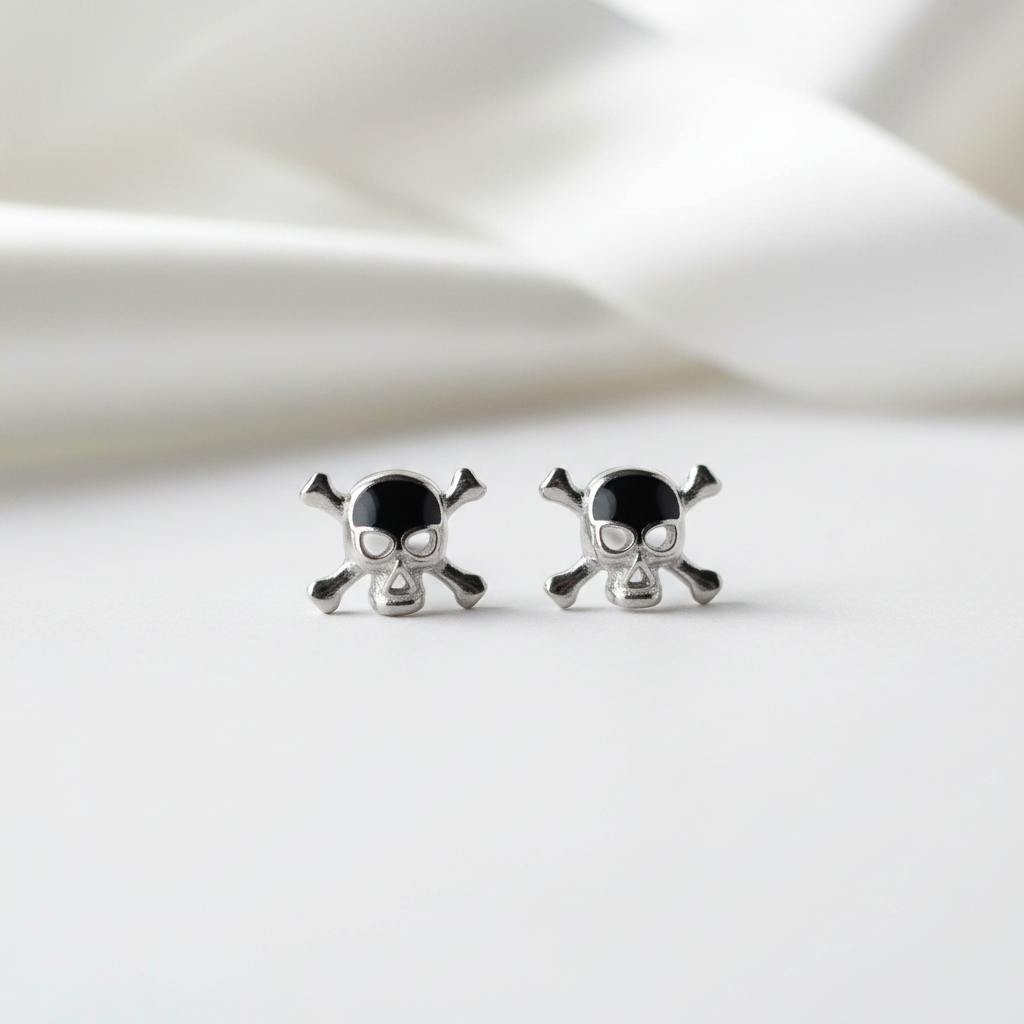 Punk Skull Minimalist Stud Earrings-Black Diamonds New York