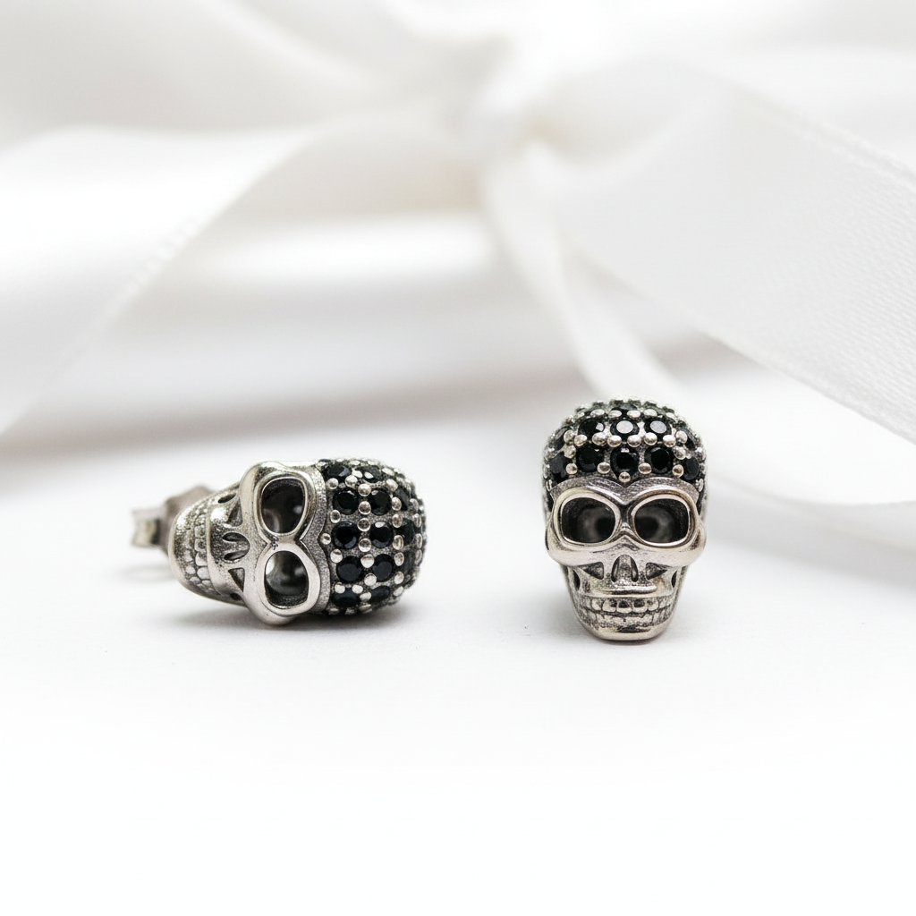 Punk Skull Diamond Stud Earrings-Black Diamonds New York