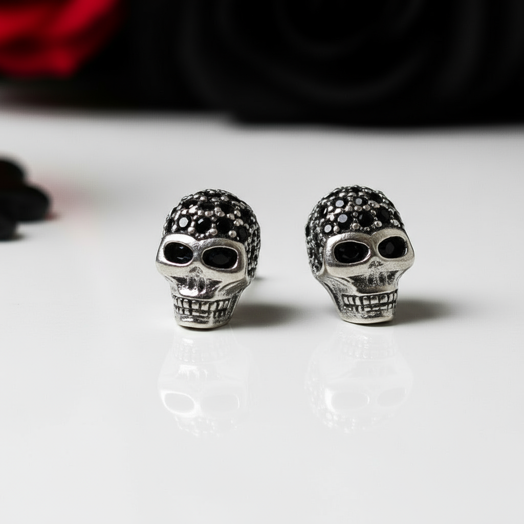 Punk Skull Diamond Option Stud Earrings-Black Diamonds New York