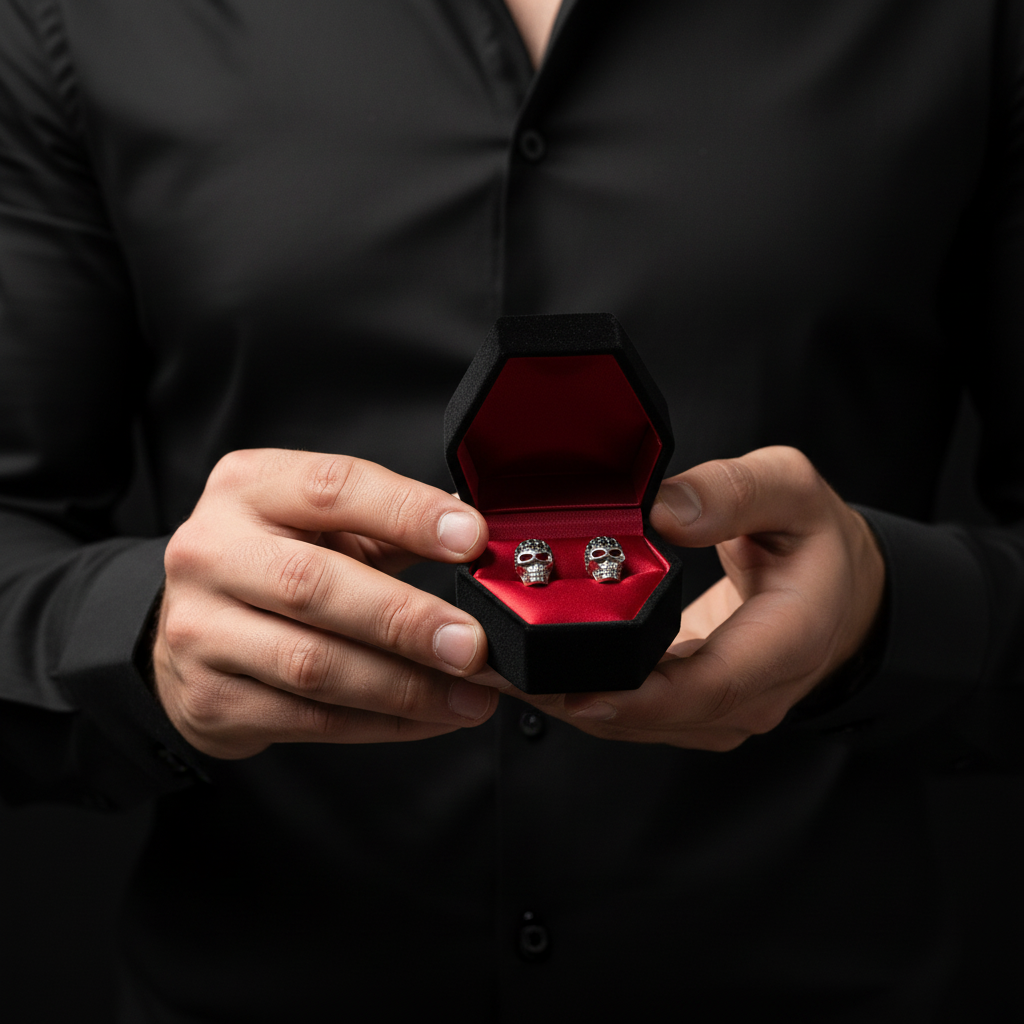 Punk Skull Diamond Stud Earrings-Black Diamonds New York