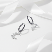 Punk Star & Moon Ear Buckles Asymmetric Hoop Earrings-Black Diamonds New York