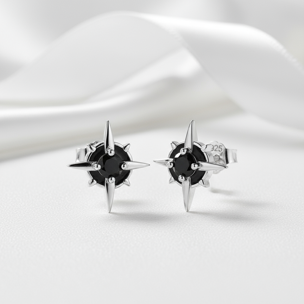 Punk Star Stud Earrings-Black Diamonds New York