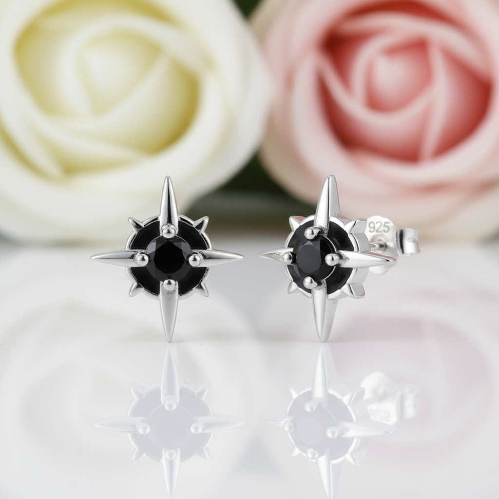 Punk Star Stud Earrings-Black Diamonds New York