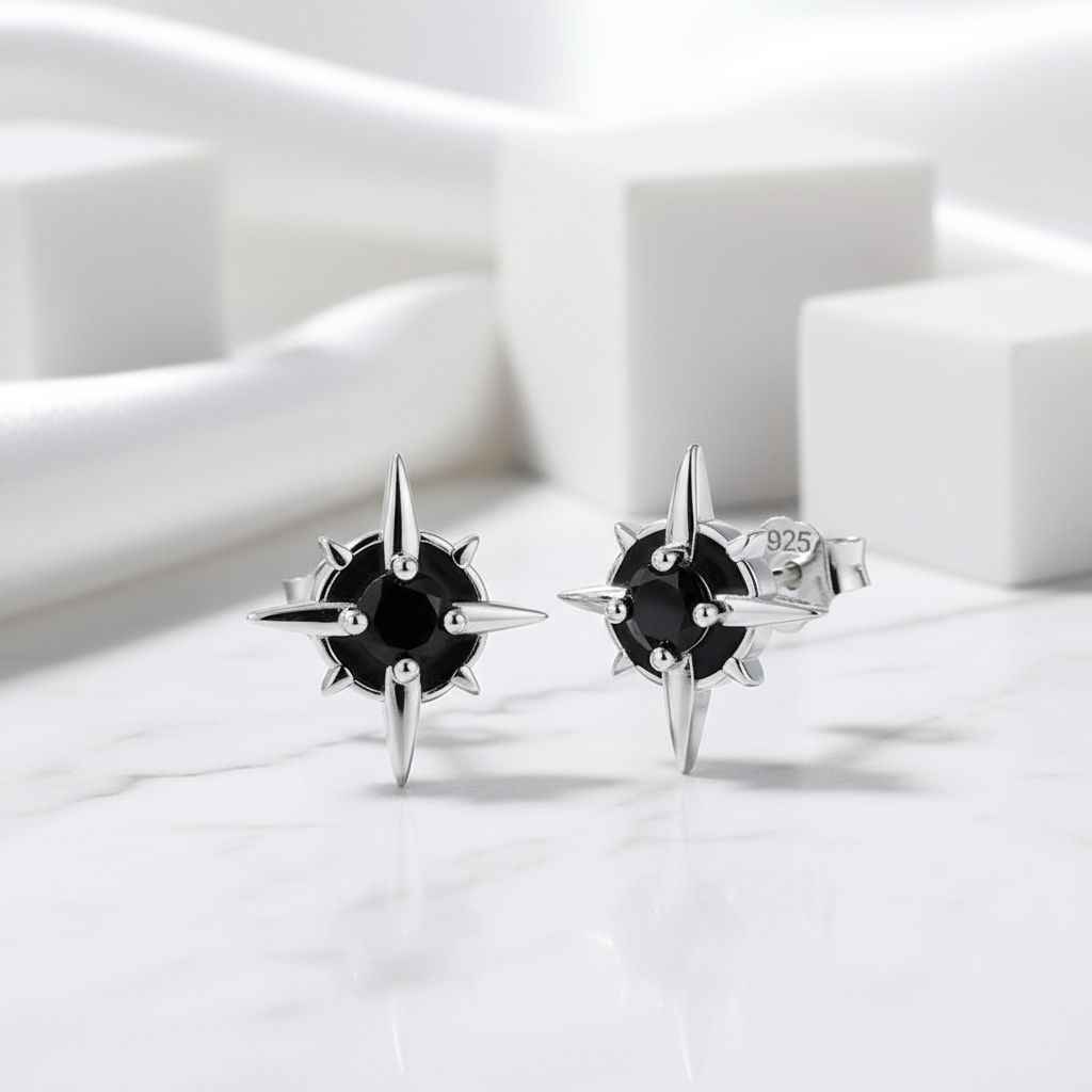 Punk Star Stud Earrings-Black Diamonds New York