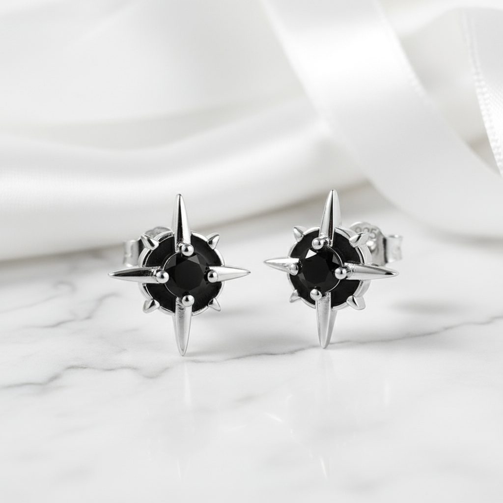 Punk Star Stud Earrings-Black Diamonds New York