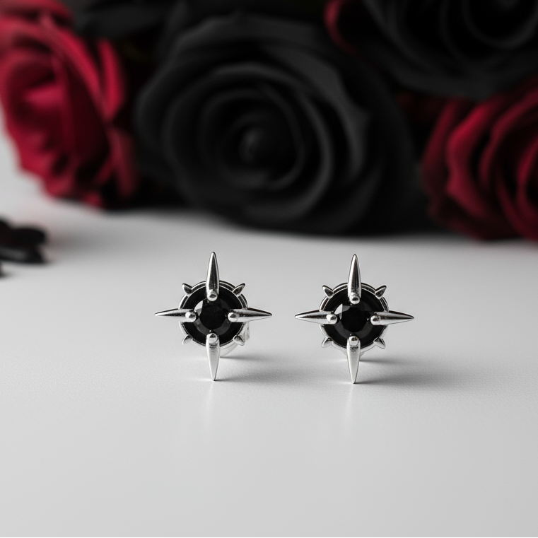 Punk Star Stud Earrings-Black Diamonds New York