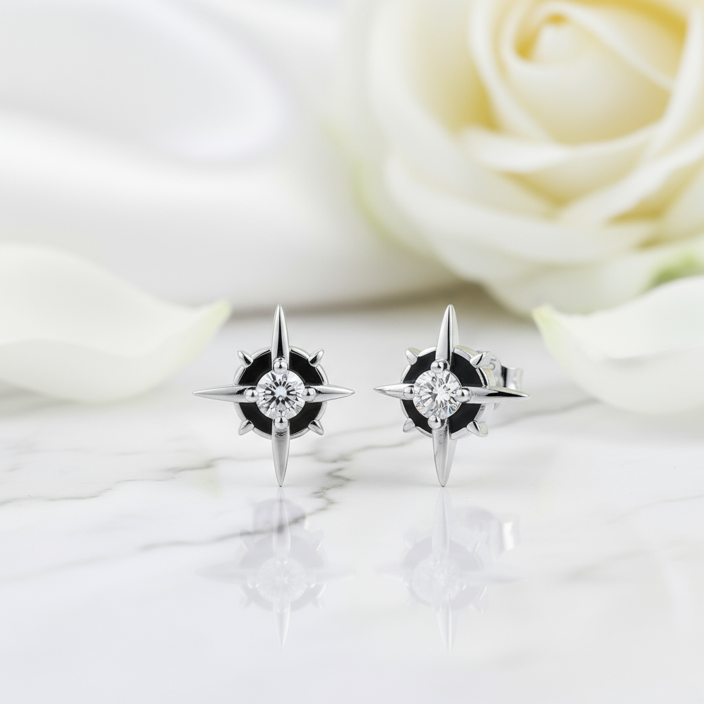 Punk Star Stud Earrings-Black Diamonds New York