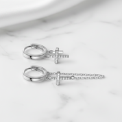 Punk Diamond Option Cross Chain Hoop Earrings-Black Diamonds New York