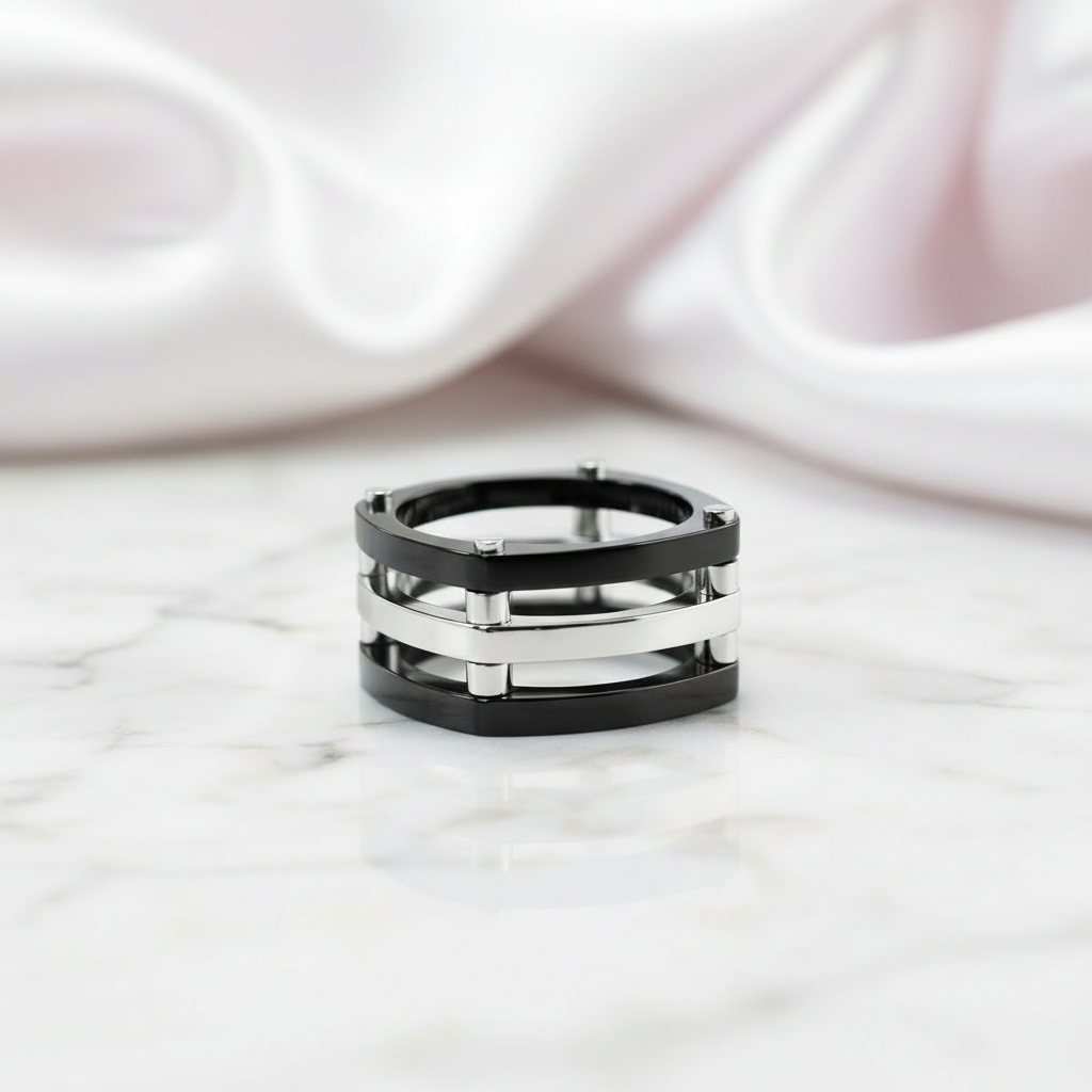 Punk Option Two Tone Men's Ring Band-Black Diamonds New York