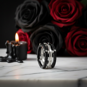 Punk Option Two Tone Men's Ring Band-Black Diamonds New York