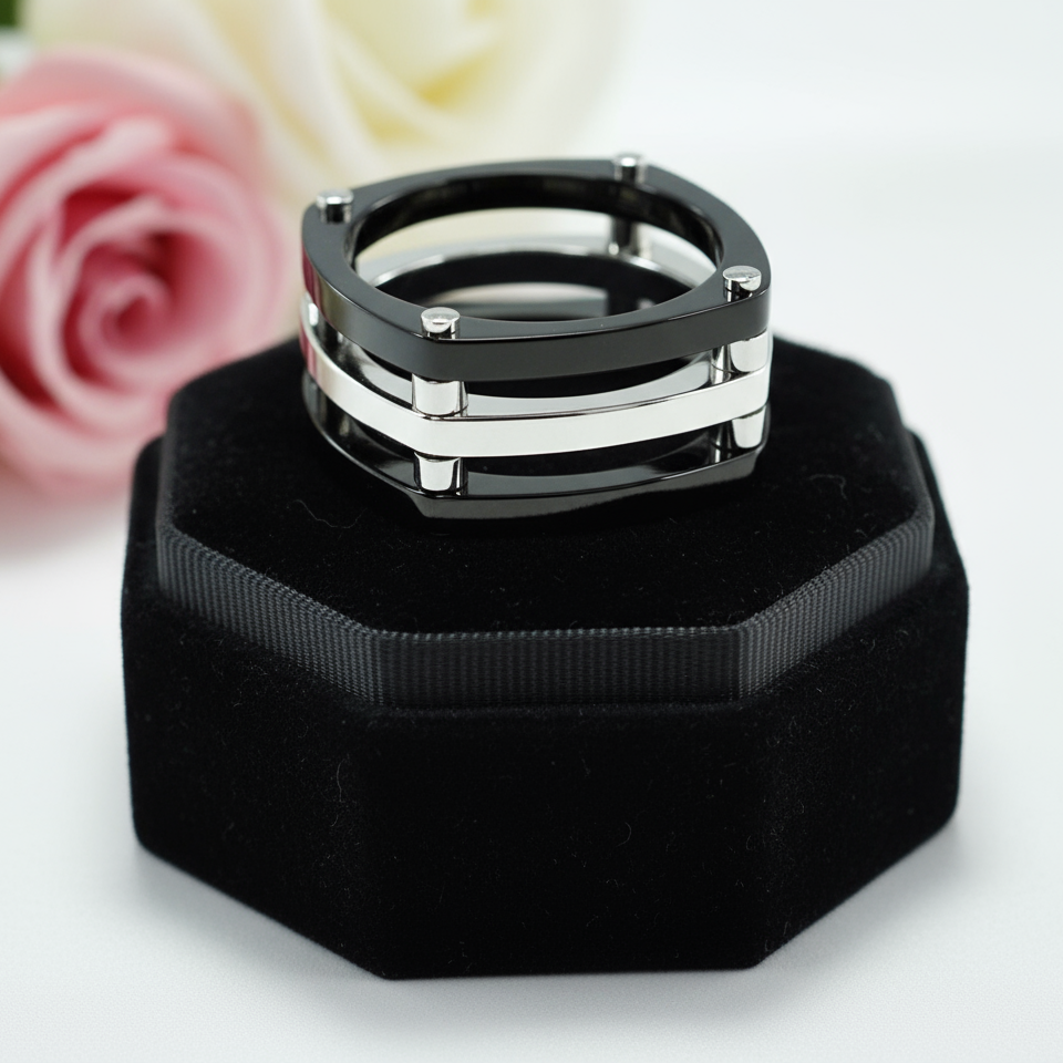 Punk Style Two Tone Men's Ring Band-Black Diamonds New York