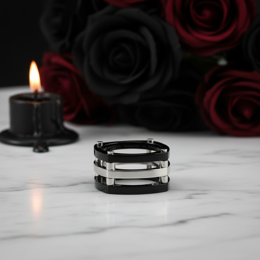 Punk Option Two Tone Men's Ring Band-Black Diamonds New York