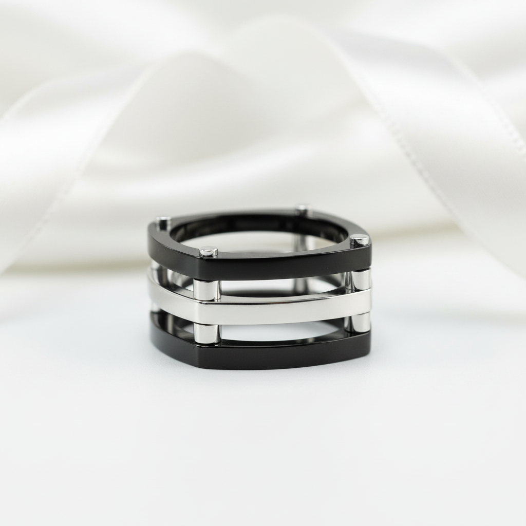 Punk Option Two Tone Men's Ring Band-Black Diamonds New York