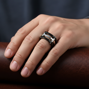 Punk Style Two Tone Men's Ring Band-Black Diamonds New York