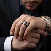 Punk Option Two Tone Men's Ring Band-Black Diamonds New York