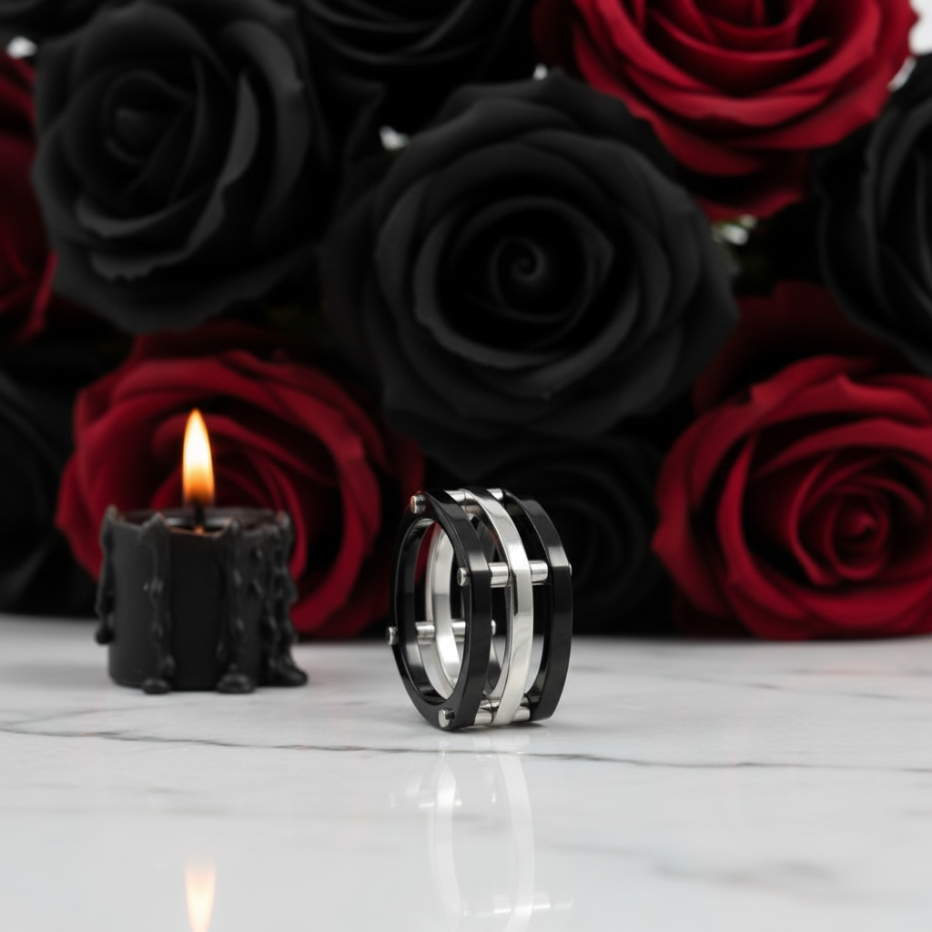 Punk Option Two Tone Men's Ring Band-Black Diamonds New York