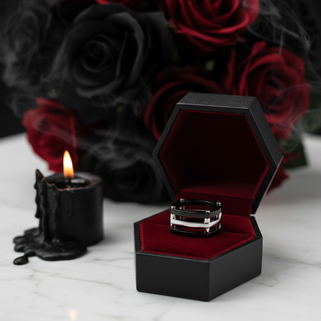 Punk Option Two Tone Men's Ring Band-Black Diamonds New York